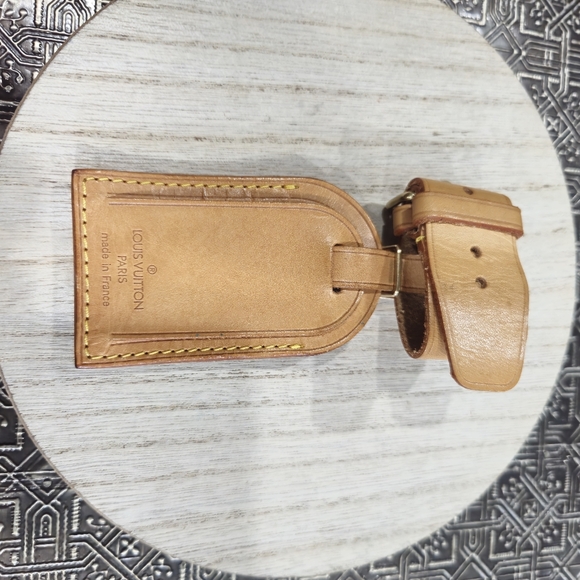 🐢 Vintage LOUIS VUITTON Vachetta Luggage Tag w/ Keepall Strap Holder - Picture 12 of 14